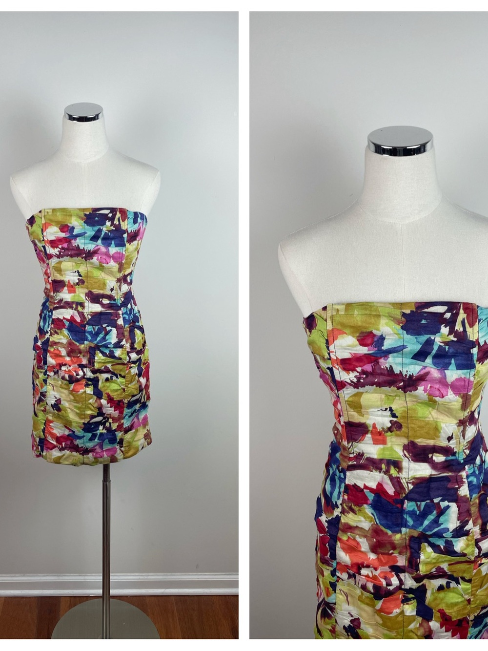 BB Dakota Green Orange Pink Floral Sleeveless Dress Women Size 4 Cotton